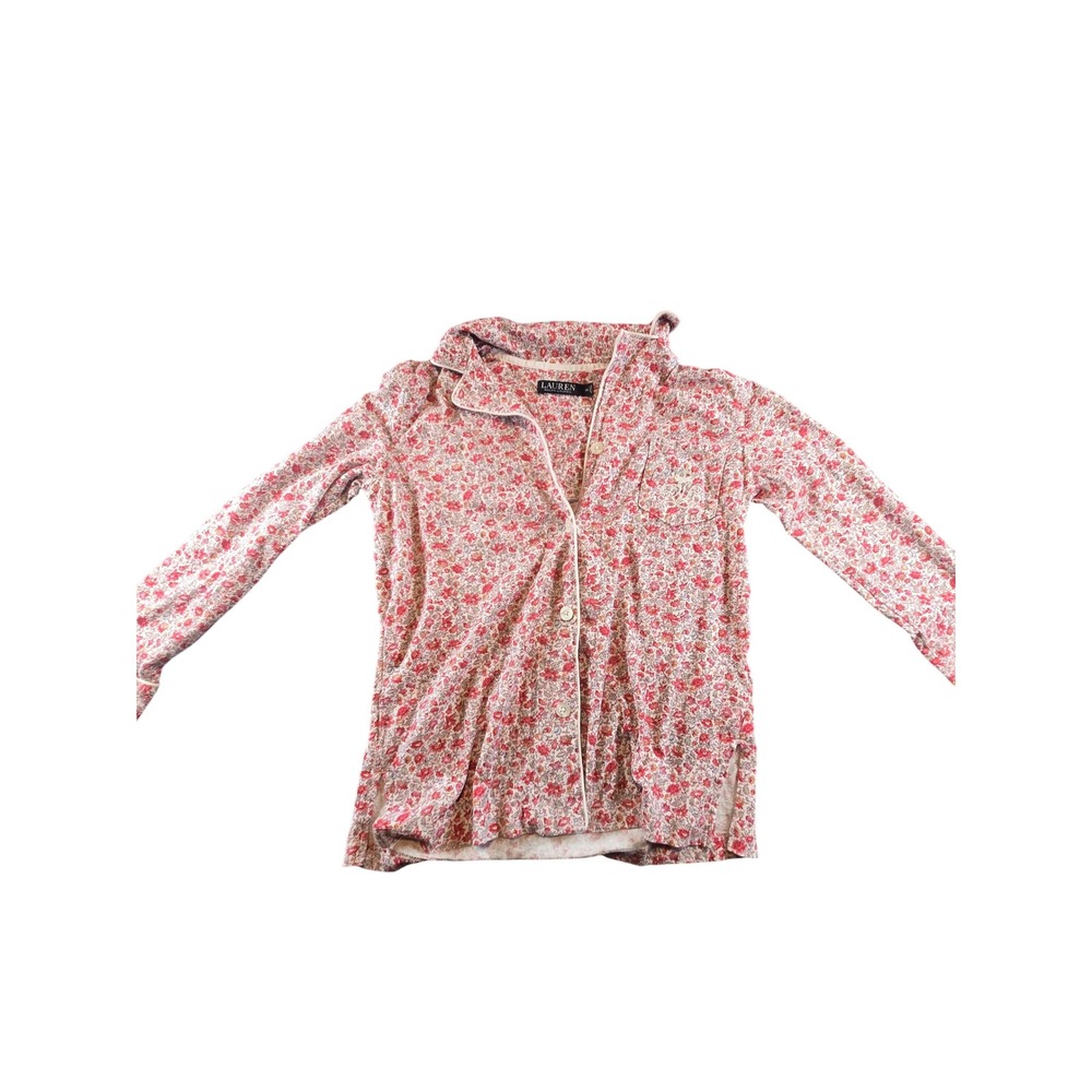 Lauren Ralph Lauren Floral Pajama Top Pink Red Button Down Sleep Shirt‎ XS